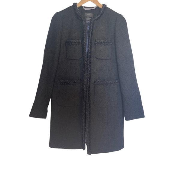 J Crew Lady Coat Black Tweed Wool Fringe Trim size 2 NWOT - Picture 5 of 10